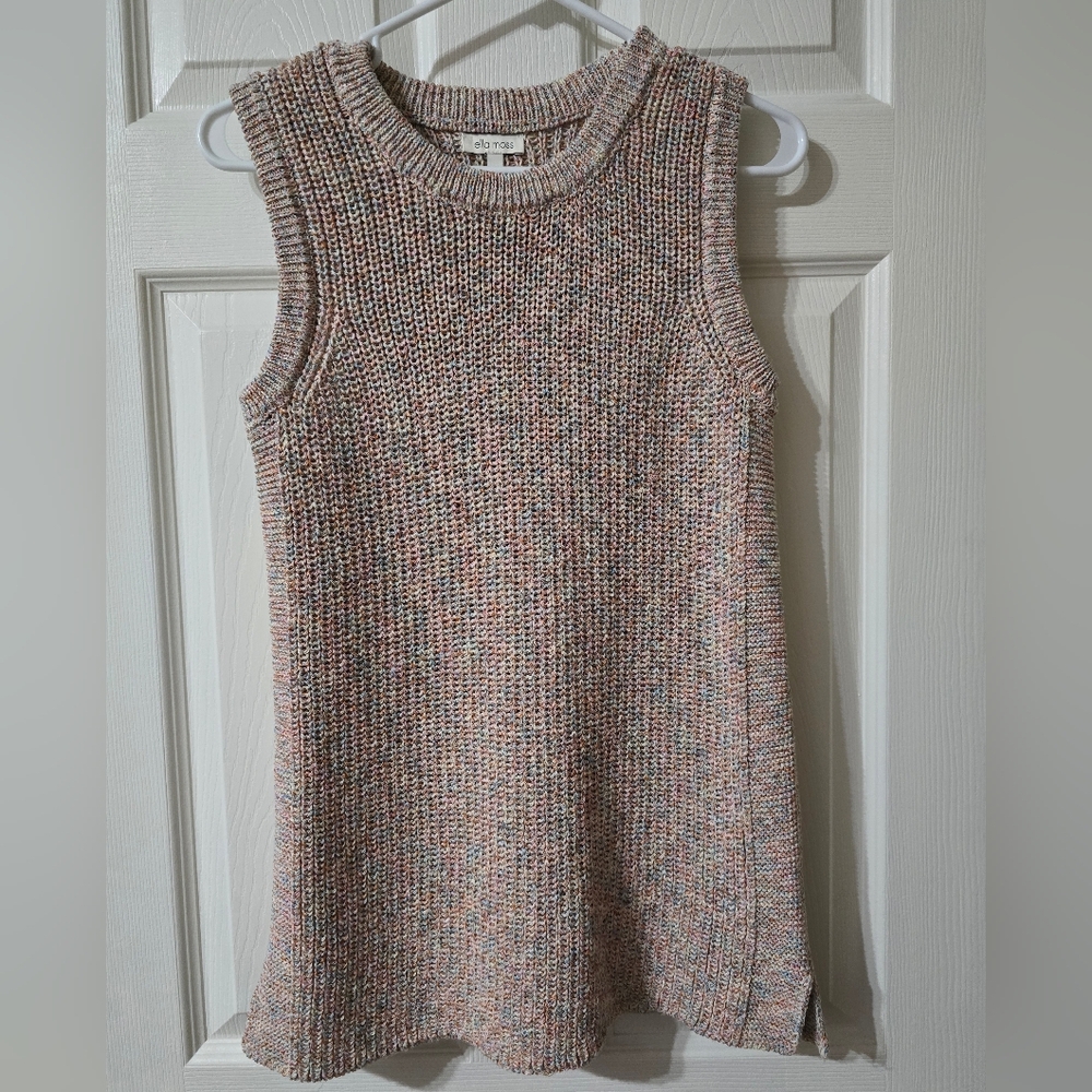 NWOT Ella Moss Cable Knit Sweater Tank Top/Vest, Tunic Length, Beige/Multicolor. - Picture 1 of 11